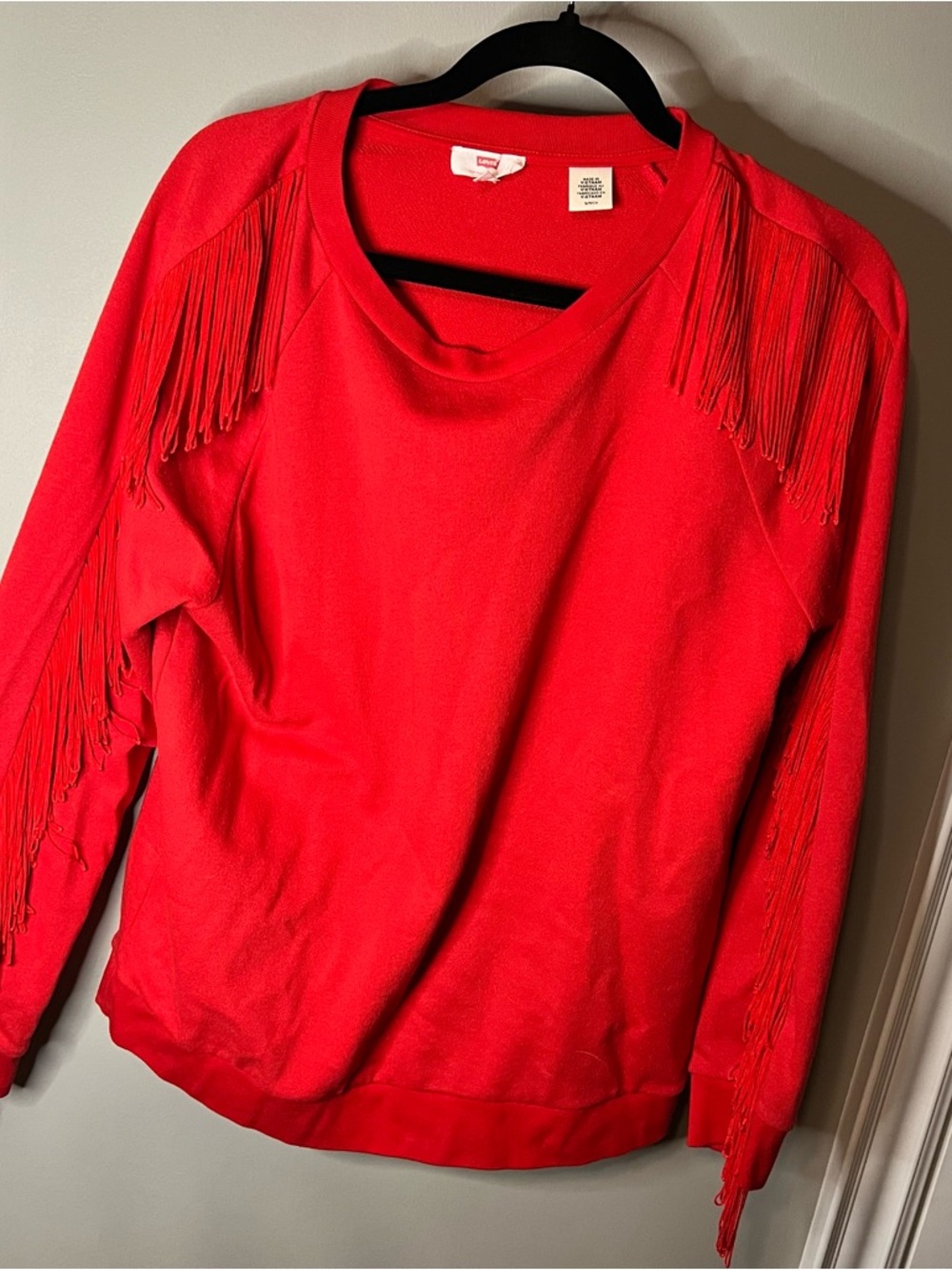 Levi's Bright Red Crewneck Sweatshirt with tassels